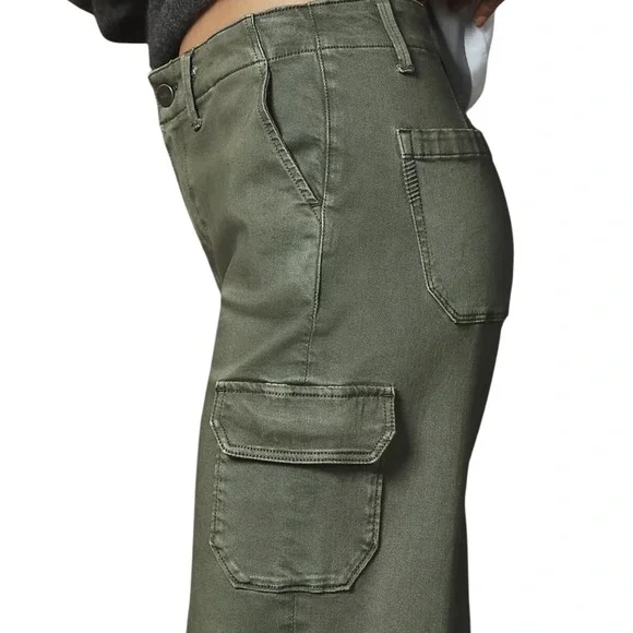 PAIGE Cargo Jeans Wide Leg‎ Crop Sz 27 Ivy Green High Rise Stretch Anthropologie - Picture 2 of 12